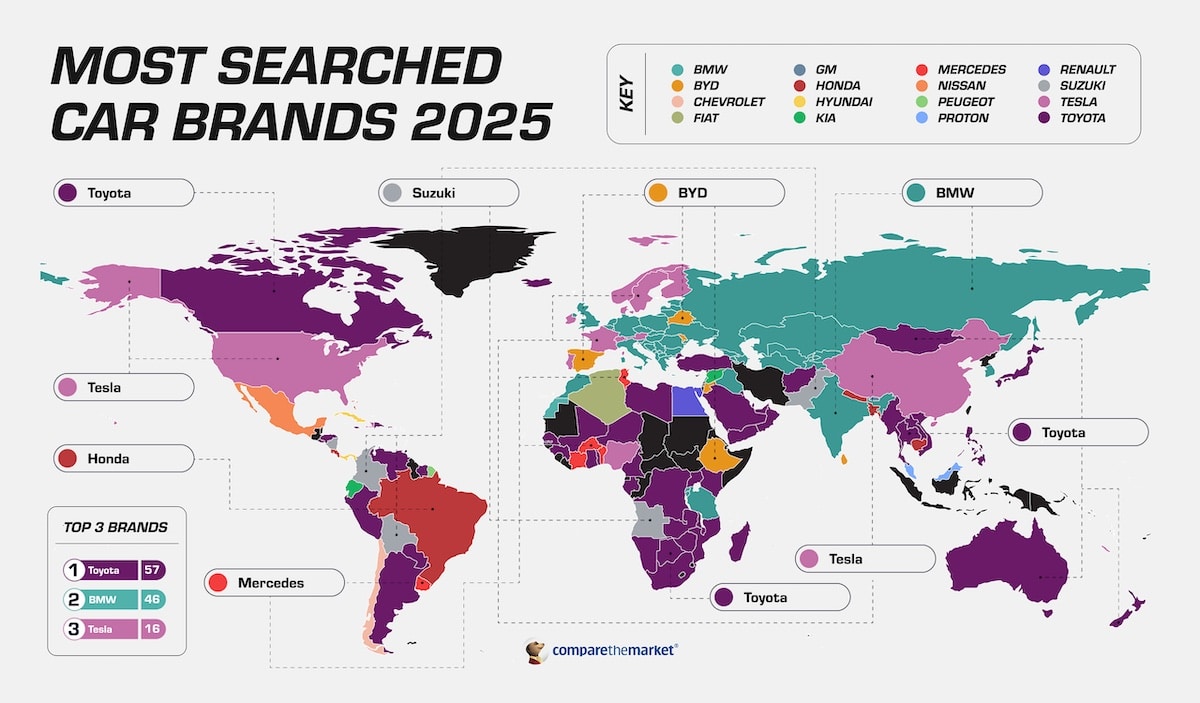 Carte des marques automobiles les plus recherchées